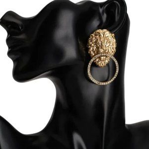 Gold Lion Pattern Mishka Earrings